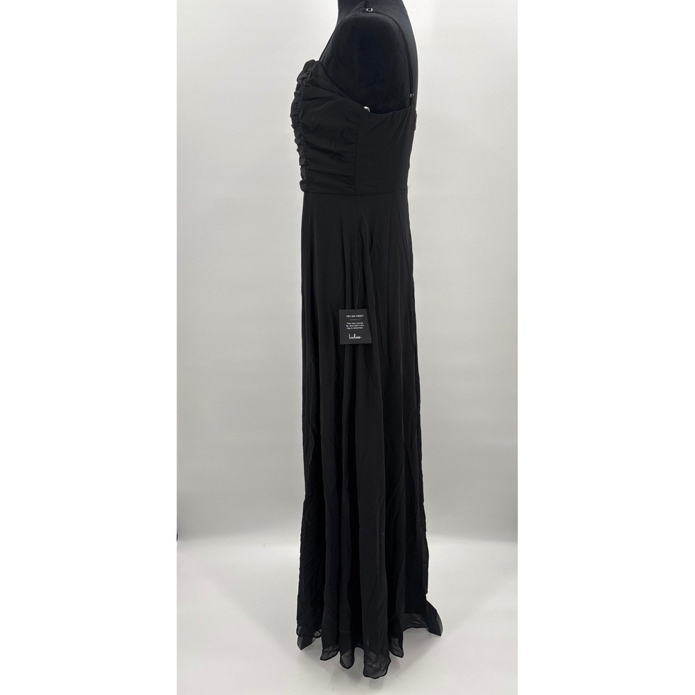 Lulus Sweeny Black Ruched Notched V-Neck Spaghetti Strap Maxi Dress  Size M - Picture 8 of 12